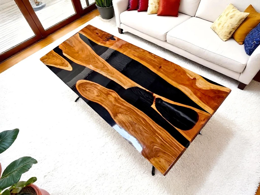 Elegant Black River Table – Solid Wood & Epoxy Masterpiece